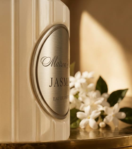 Il flacone Jasmine tra i fiori di gelsomino